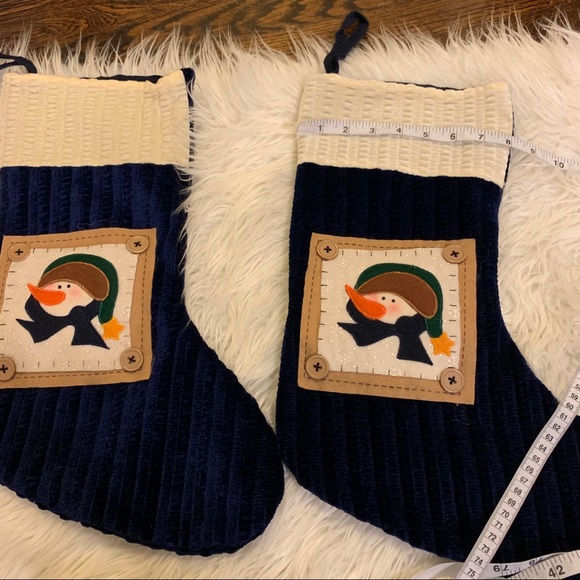 2 Beautiful Navy & Cream Primitive Snowman Stockings - Picture 7 of 12